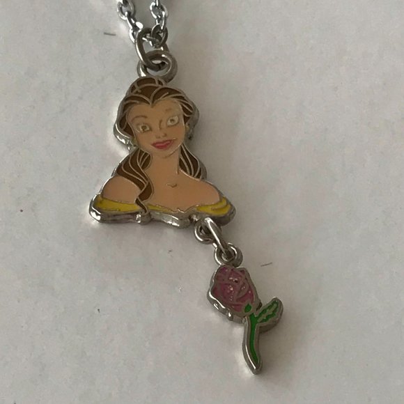 Vintage Disney Beauty & The Beast Princess Belle Necklace Charm Disneyana Rose - Picture 2 of 11